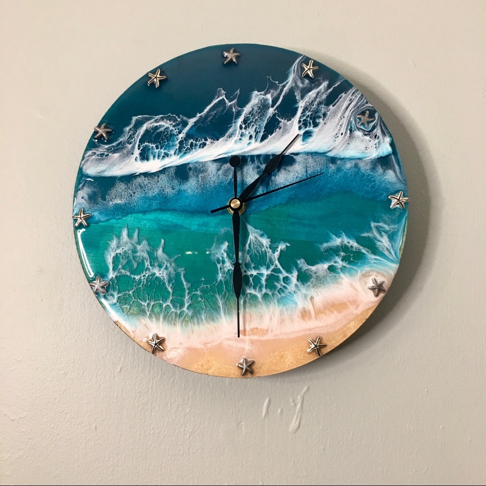 Resin 3D Beach Ocean Clock Wall Art Decor - Picture 3 of 8